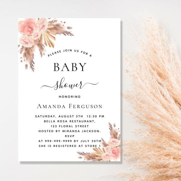 Baby shower pampas grass rose gold blush floral