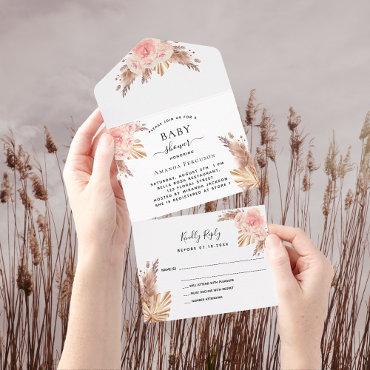 Baby Shower pampas grass rose gold floral RSVP All In One