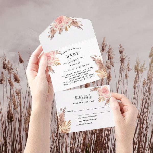 Baby Shower pampas grass rose gold floral RSVP All In One