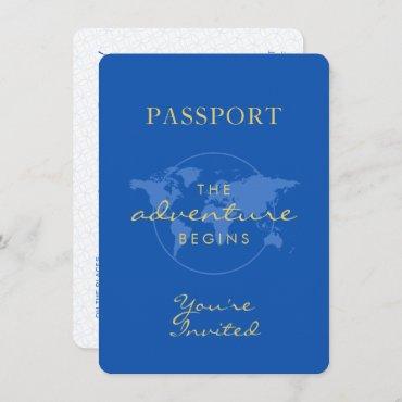 Baby Shower Passport Travel Theme Dusty Blue Invitation