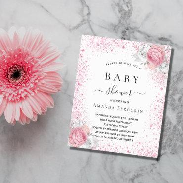 Baby shower pink girl floral budget  flyer