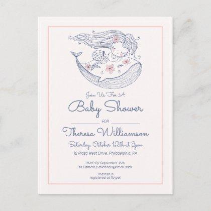 Baby Shower | Pink Little Girl Mermaid Invitation  Postcard