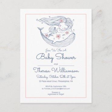 Baby Shower | Pink Little Girl Mermaid Invitation  Postcard