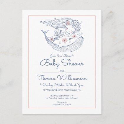 Baby Shower | Pink Little Girl Mermaid   Postcard