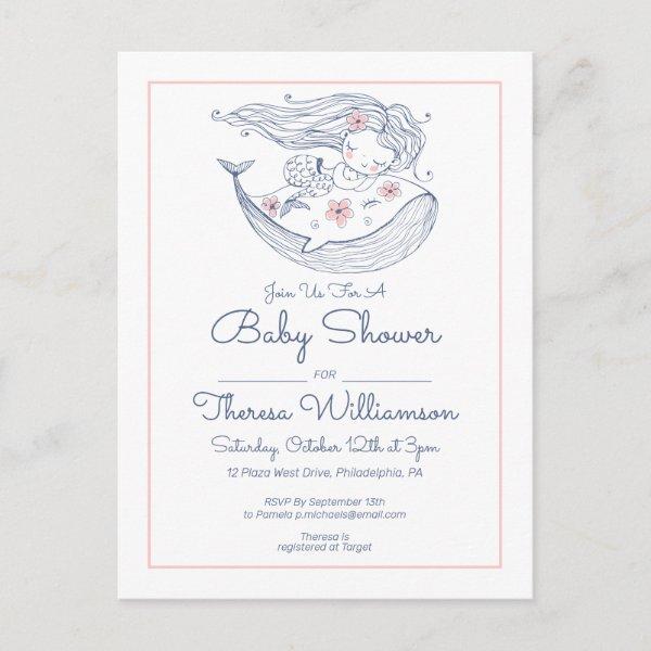 Baby Shower | Pink Little Girl Mermaid Postcard