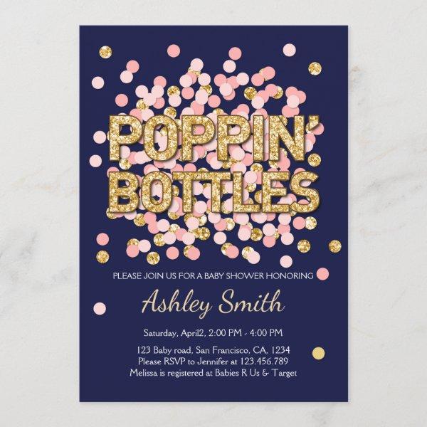 Baby Shower Poppin Bottles Confetti Navy Pink