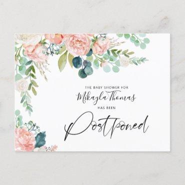 Baby Shower Postponed Date Blush Pink Floral Announcement Postcard