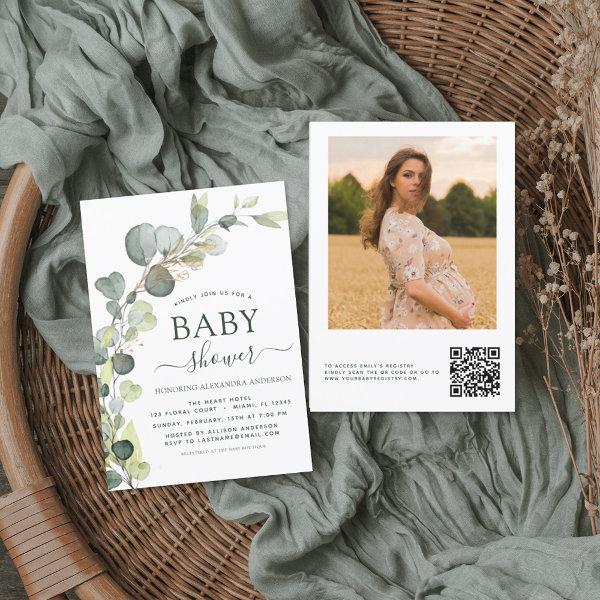 Baby Shower QR Code Photo Greenery Eucalyptus