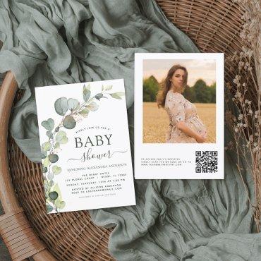 Baby Shower QR Code Photo Greenery Eucalyptus