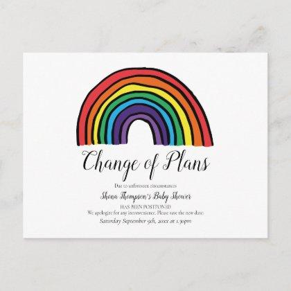 Baby Shower Rainbow Watercolour Change of Date Postcard