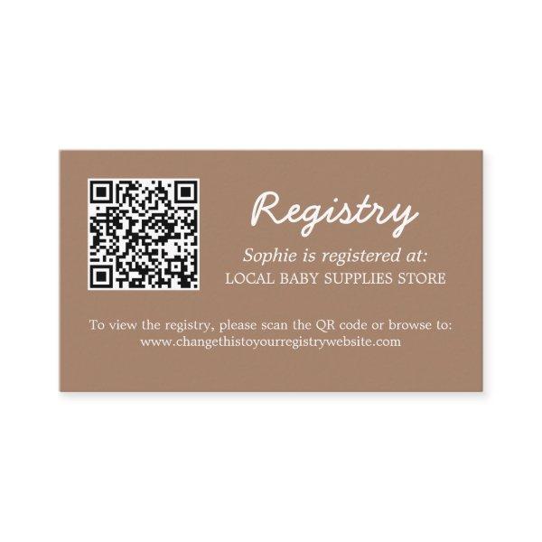 Baby Shower Registry QR Code Gentle Brown Enclosure Card