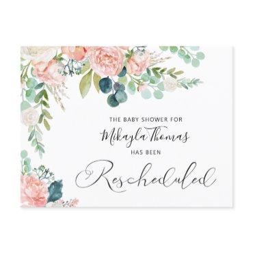 Baby Shower Rescheduled Blush Pink Floral Announcement Postcard