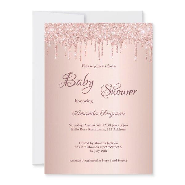 Baby Shower rose gold blush glitter drip