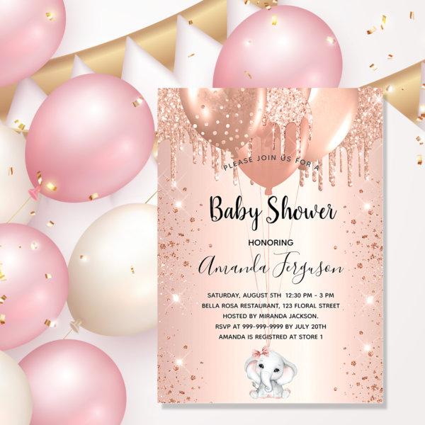 Baby Shower rose gold glitter elephant balloons  Postcard