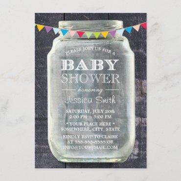 Baby Shower Rustic Barn Wood Mason Jar Invitation