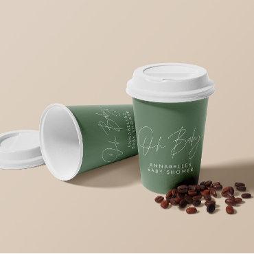 Baby shower script modern sage green elegant invit paper cups