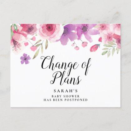 Baby Shower Script Watercolour Floral Postponed Announcement Postcard