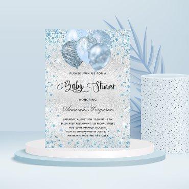 Baby shower silver blue glitter balloons luxury
