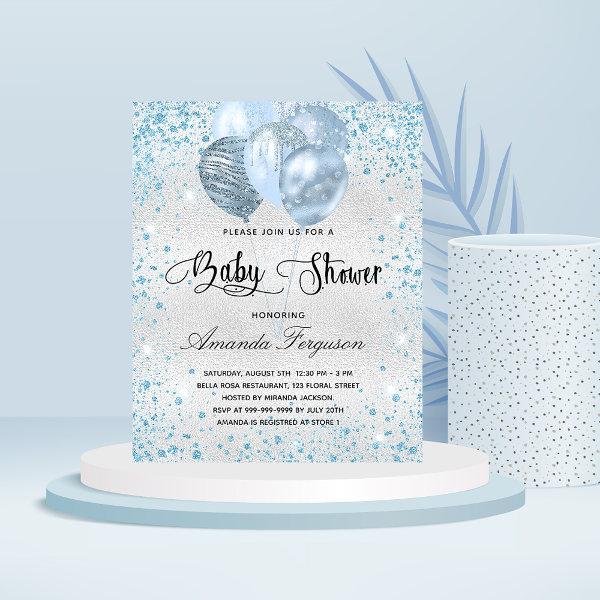 Baby shower silver blue glitter budget  flyer