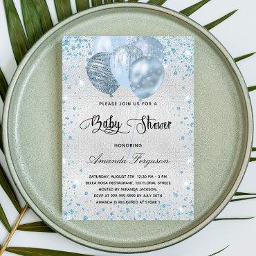 Baby shower silver blue glitter dust balloons
