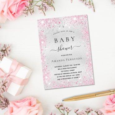 Baby shower silver glitter pink girl luxury
