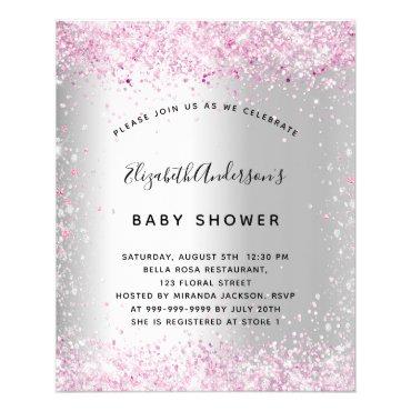 Baby shower silver pink girl budget invitation flyer