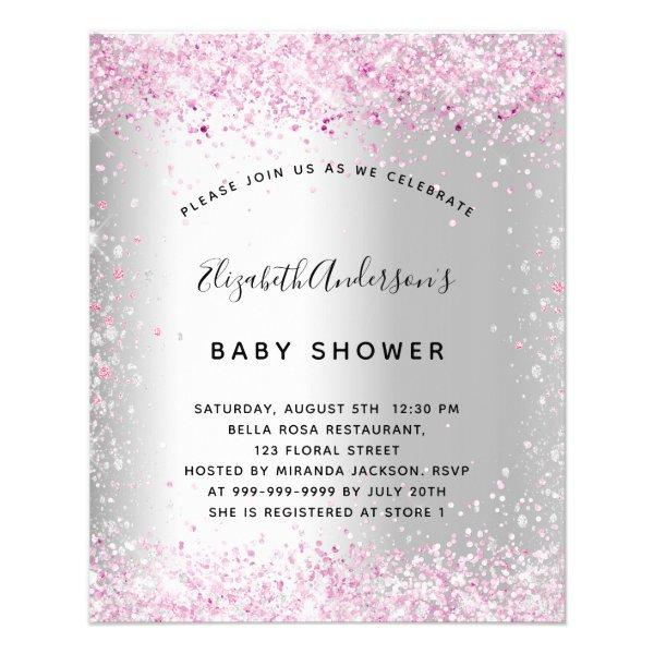 Baby shower silver pink girl budget  flyer