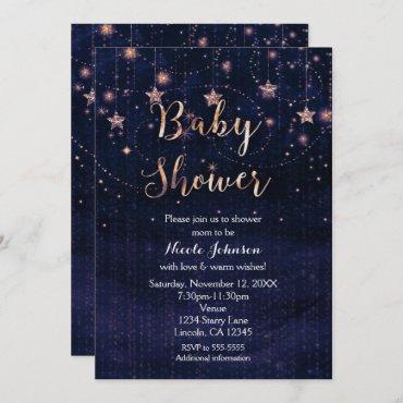 Baby Shower Starry Night Purple & Gold Invitation