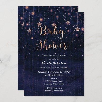 Baby Shower Starry Night Purple & Gold Invitation