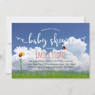 Baby Shower Summer Daisy Flower & Ladybugs Invitation