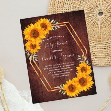 Baby shower sunflowers brown wood   postcard