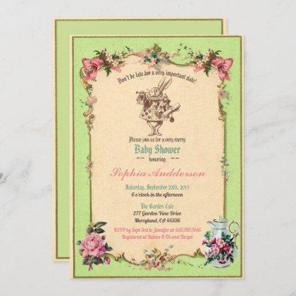 Baby shower tea party green sip and see invitation