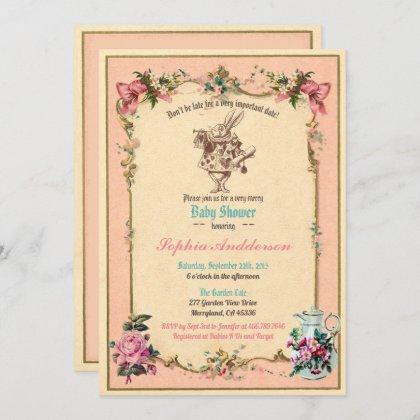 Baby shower tea party pink sip and see invitation