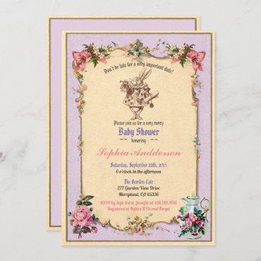 Baby shower tea party purple lilac sip and see invitation