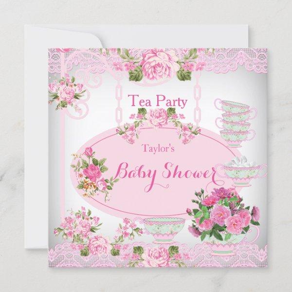 Baby Shower Tea Party Vintage Lace Pink Floral D