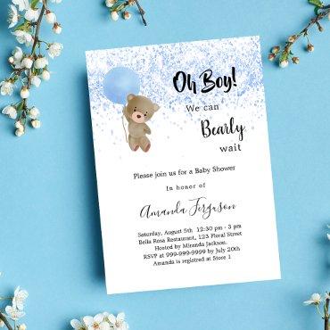 Baby shower teddy bear boy blue white