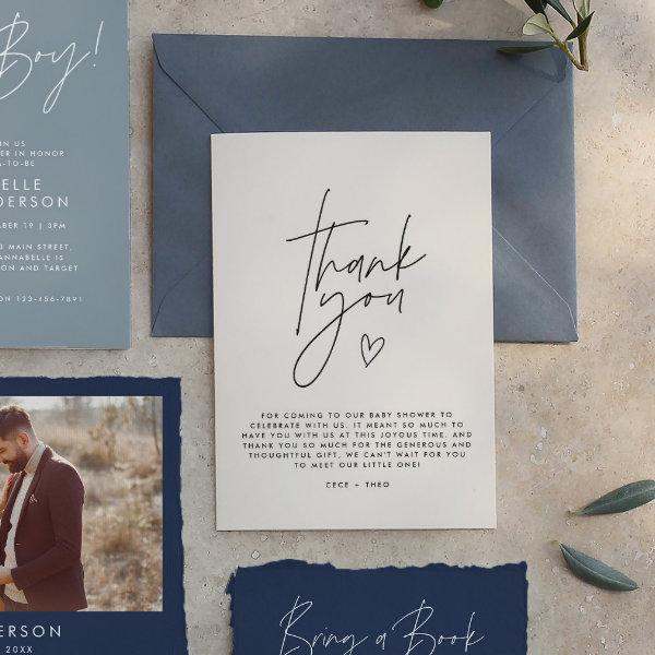 Baby shower thank you black cream elegant modern