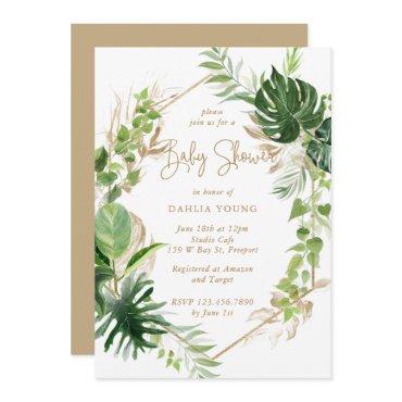 Baby Shower Tropical Greenery Gold Geometric