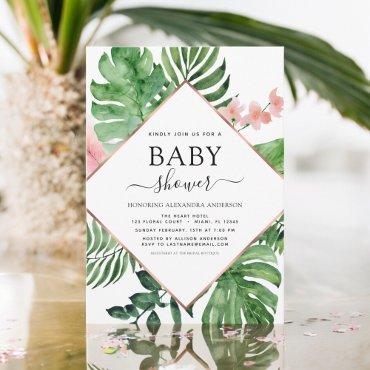 Baby Shower Tropical Palm Watercolor Geometric
