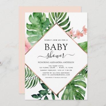Baby Shower Tropical Palm Watercolor Geometric Invitation