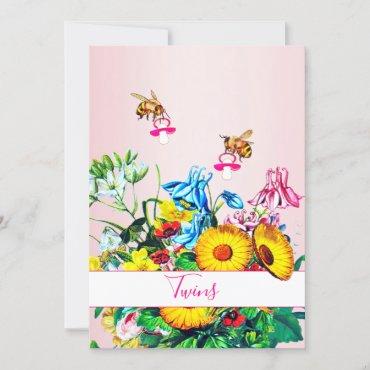 Baby Shower Twins Pink Floral Bees