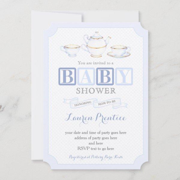 Baby Shower Vintage Tea Party Invite Cards for boy
