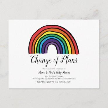 Baby Shower  Watercolour Rainbow Change of Date Postcard