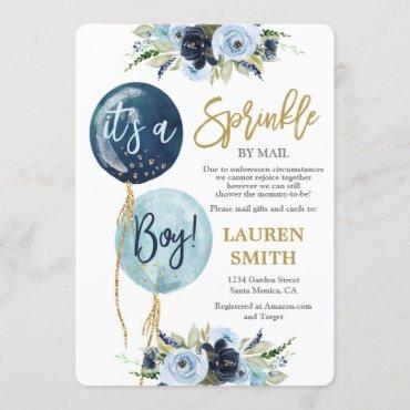 Baby Sprinkle by Mail Navy blue balloon shower boy Invitation