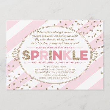 baby sprinkle invitation girl gold pink stripes