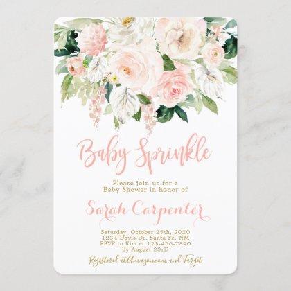 Baby Sprinkle pink watercolor floral girl Invitation