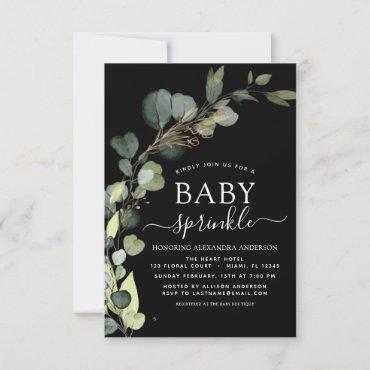 Baby Sprinkle Shower Greenery Eucalyptus Black Invitation