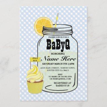 BaByQ Gender Reveal Baby Shower Blue Check Invite