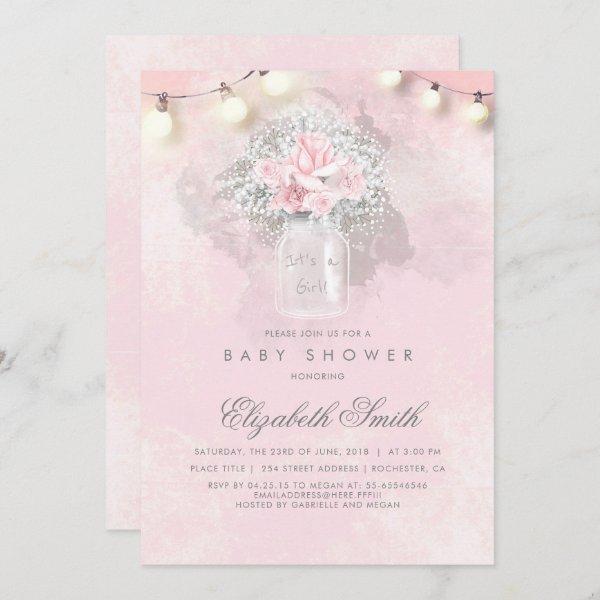 Baby's Breath and Pink Roses Rustic