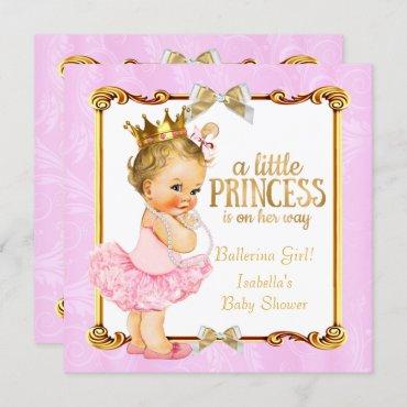 Ballerina Princess Baby Shower Pink Gold Blonde Invitation